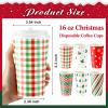 Sliner 120 Pcs Disposable Coffee Cups 16 oz with Lids Holiday Hot Cold Beverage Paper Coffee Cups for Winter Party Tea Travel Cafe Home Restaurant Picnic Drinking Christmas view 2