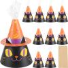 Abaodam 10 Sets Halloween Candy Boxes Trick or Treat Paper Boxes Cone Shaped Treat Box Black Cat Cookie Boxes Mini Cardboard Box for Halloween Party Favor Supplies view 1