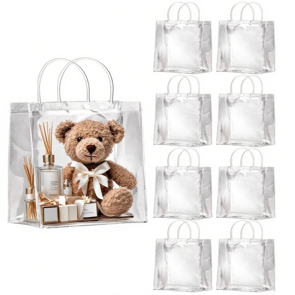 OfficeCastle 20 Pack Medium Clear Gift Bags, 8x3.1x8 Inches, Reusable for Wedding, Baby Shower, Party Favor (20x20x8cm)