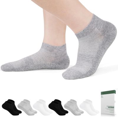 Bulinlulu Diabetic Socks for Women Men-6 Pairs Bamboo Viscose Non Binding Diabetic Ankle Low Cut Sock Size 6-9 9-11White+Grey+Black-Small