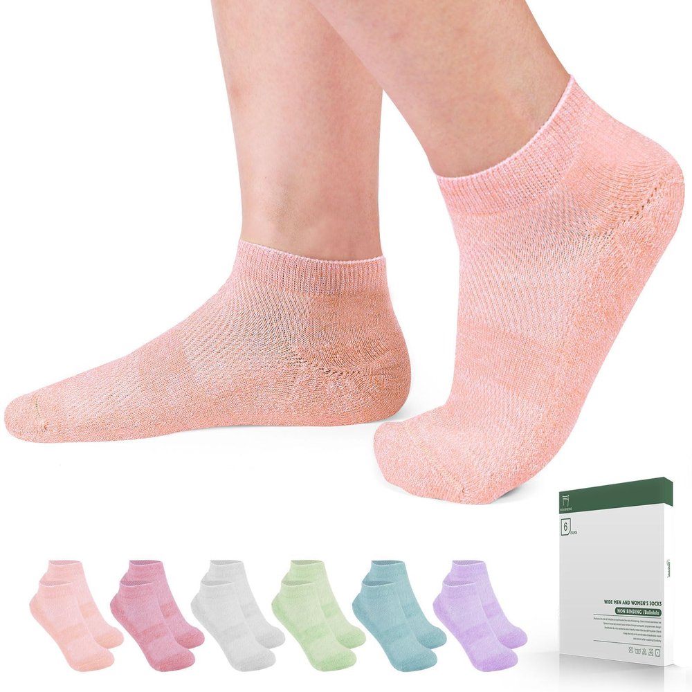 Bulinlulu Diabetic Socks for Women Men-6 Pairs Bamboo Viscose Non Binding Diabetic Ankle Low Cut Sock Size 6-9 9-11Pure-Large