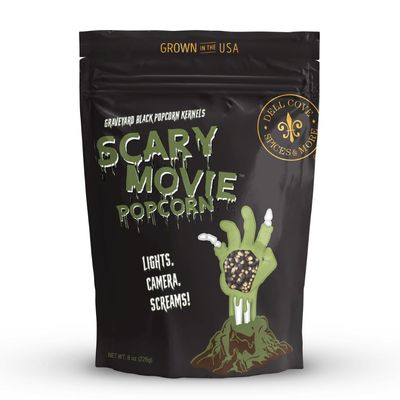 Dell Cove Spices | Scary Movie Graveyard Black Gourmet Popcorn Kernels | Halloween Trick-Or-Treat Snacks | Festive Holiday Party Boo Box, Half Pound