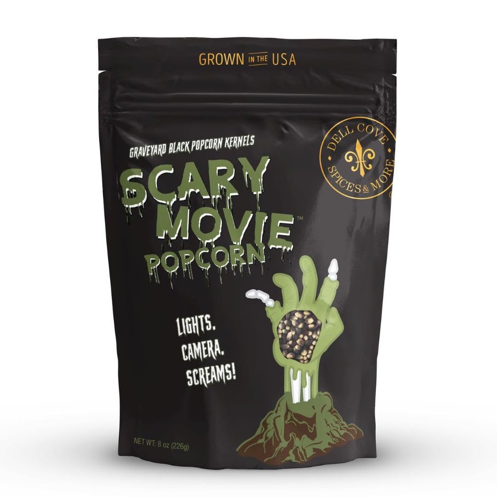 Dell Cove Spices | Scary Movie Graveyard Black Gourmet Popcorn Kernels | Halloween Trick-Or-Treat Snacks | Festive Holiday Party Boo Box, Half Pound