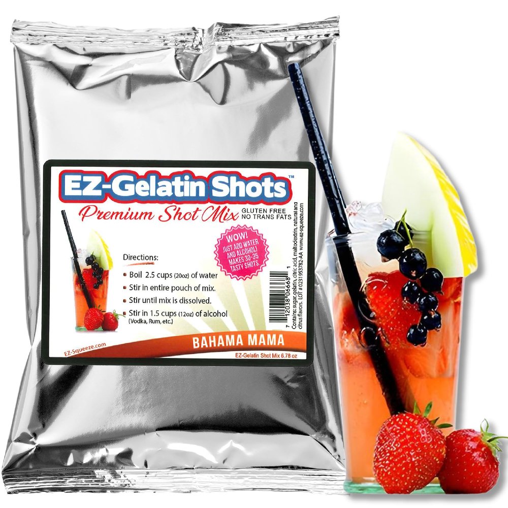 Bahama Mama Jello Shot Mix 6.78 oz - Premium Gluten-Free Jello Mix for Tasty Jello Shots - Easy to Make EZ Gelatin Powder Mix for Jello Shots - Adult New Year and Holiday Party Supplies