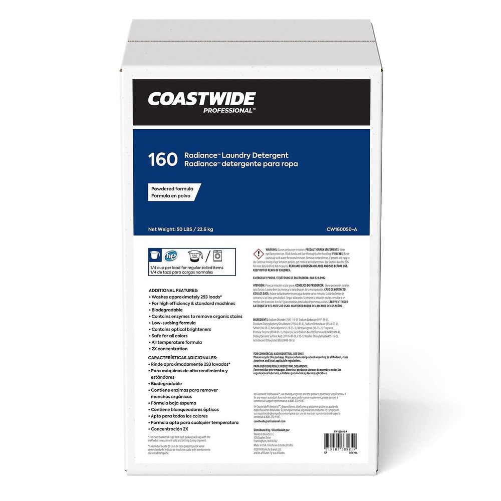 Coastwide Professional Radiance Powder Laundry Detergent, 800 oz, 50 lbs, 2-Pack  HighEfficiency Commercial Laundry Formula for Large Loads