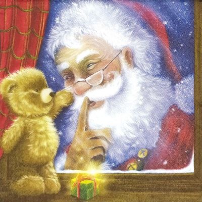 AM Dcor 20 Count 3-Ply Luncheon Paper Napkins for Holiday Dinner Party Decorative Decoupage - 13" x 13" (Unfolded) Surprise from Santa