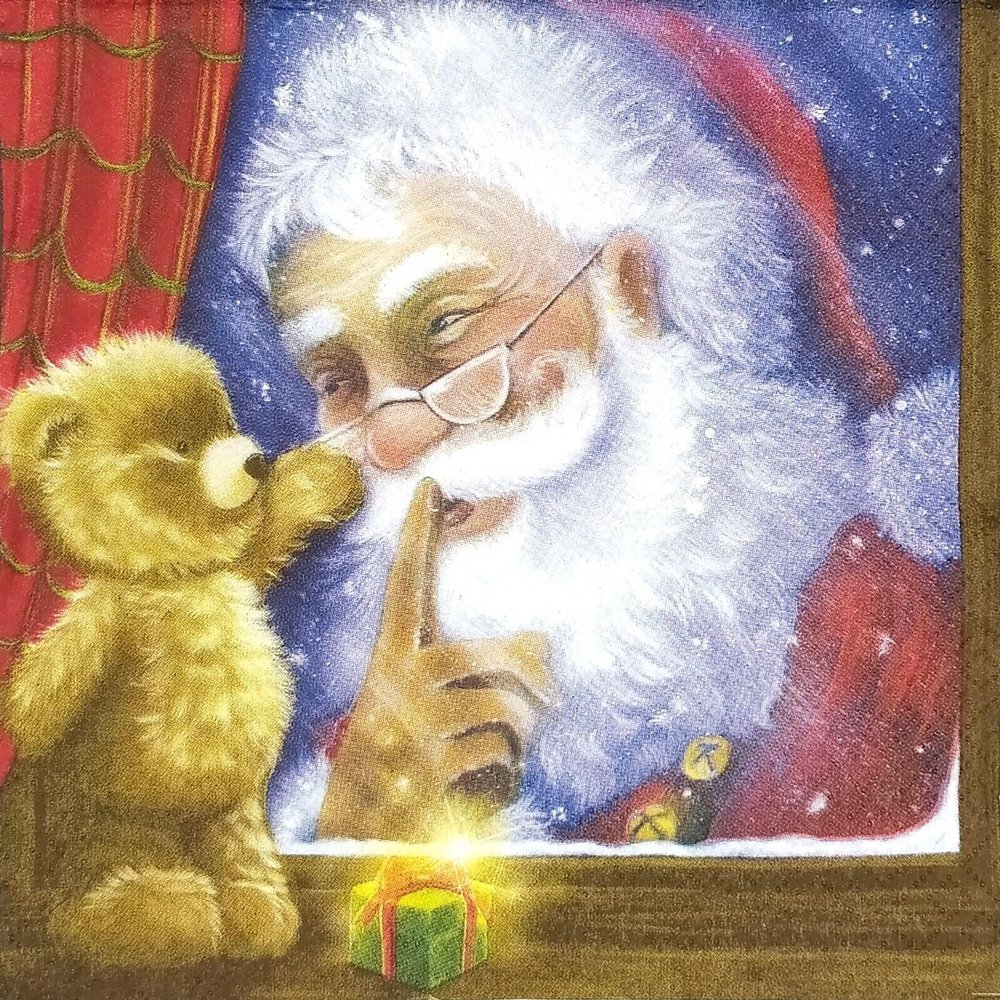 AM Dcor 20 Count 3-Ply Luncheon Paper Napkins for Holiday Dinner Party Decorative Decoupage - 13" x 13" (Unfolded) Surprise from Santa