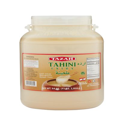 TAZAH Tahini Paste for Hummus Baba Ganoush 64oz - 4lbs Natural Stone Ground Lebanese Sesame Paste Vegan Cholesterol-Free No Preservatives Perfect for Delicious Middle Eastern Dishes