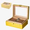 Cigar Humidifier Box, Humidors, Double Layer Design, with Hygrometer & Humidifier & Divider, External Leather Material & Glass Top Cigar Box, Hold 50 Cigars (Color : Yellow) view 1