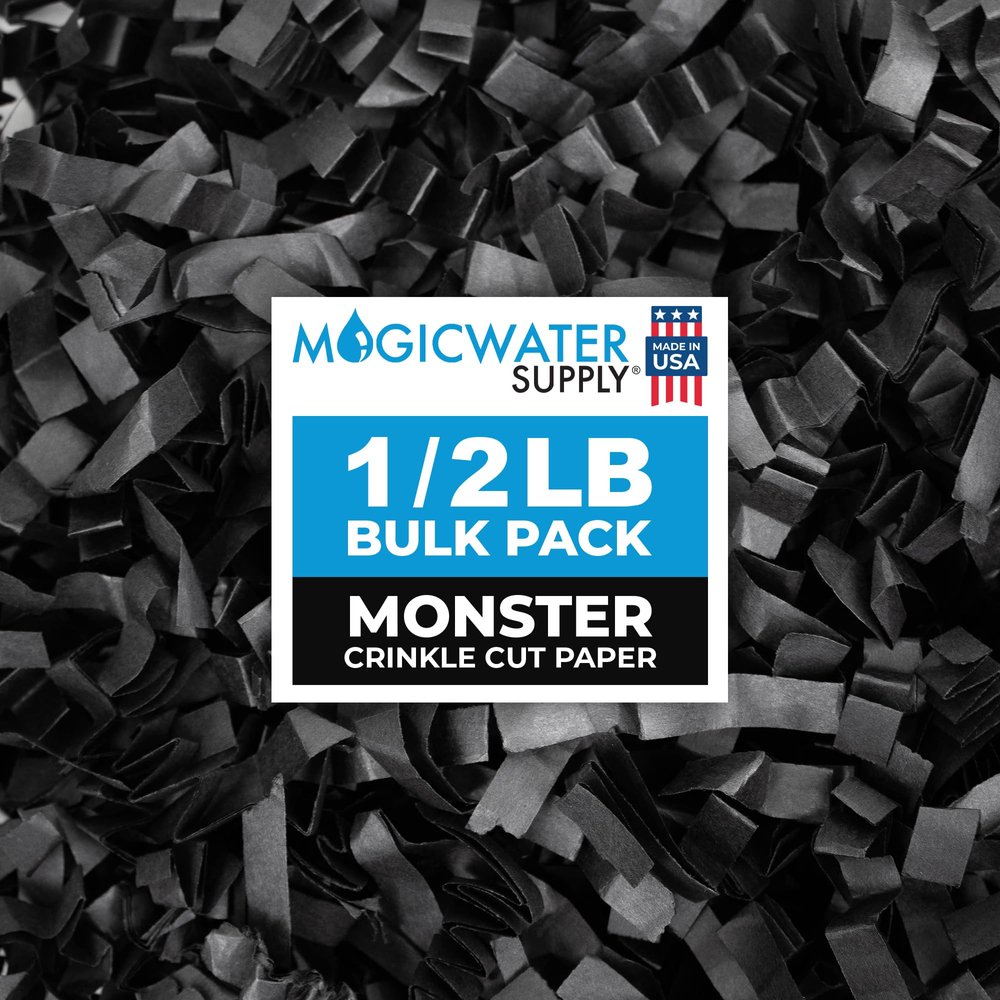 MagicWater Crinkle Cut Paper for Gift Baskets - 1/2 LB - Monster Black - Perfect for Shredded Paper Filler, Basket Filler, Gift Boxes, Bridesmaid Gifts, Christmas Stuffers  Ideal for All Occasions