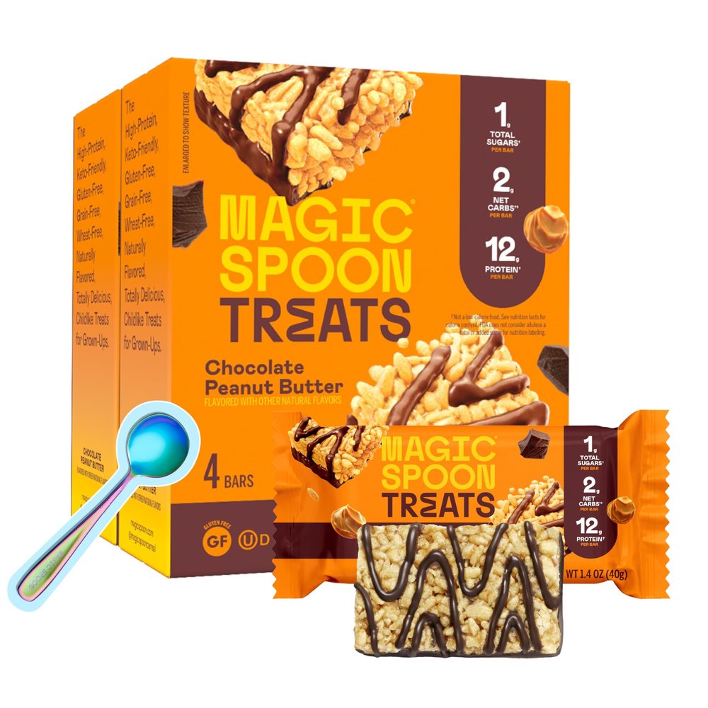 Magic Spoon Treats - 8 Gluten Free Protein Bars, Chocolate Peanut Butter - High Protein Gluten Free Snack - Sugar & Grain Free Protein Cereal Bar - Low Carb & Keto Friendly - Healthy Snacks