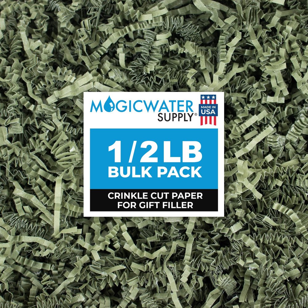 MagicWater Crinkle Cut Paper for Gift Baskets - 1/2 LB - Army Green - Perfect for Shredded Paper Filler, Basket Filler, Gift Boxes, Bridesmaid Gifts, Christmas Stuffers  Ideal for All Occasions
