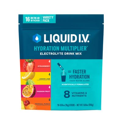 Liquid I.V. Hydration Multiplier - Variety Pack - Lemon Lime, Passion Fruit, Strawberry, Tropical Punch | Electrolyte Powder Drink Mix | 1 Pack (16 Servings)