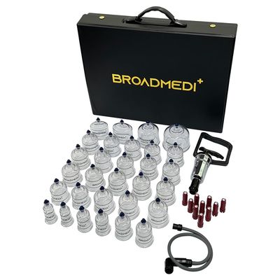 BROADMEDI+ Premium Cupping Therapy 30 Cups Set, Including Pump Handle, Extension Tube, Massage Sticks, Made in Korea