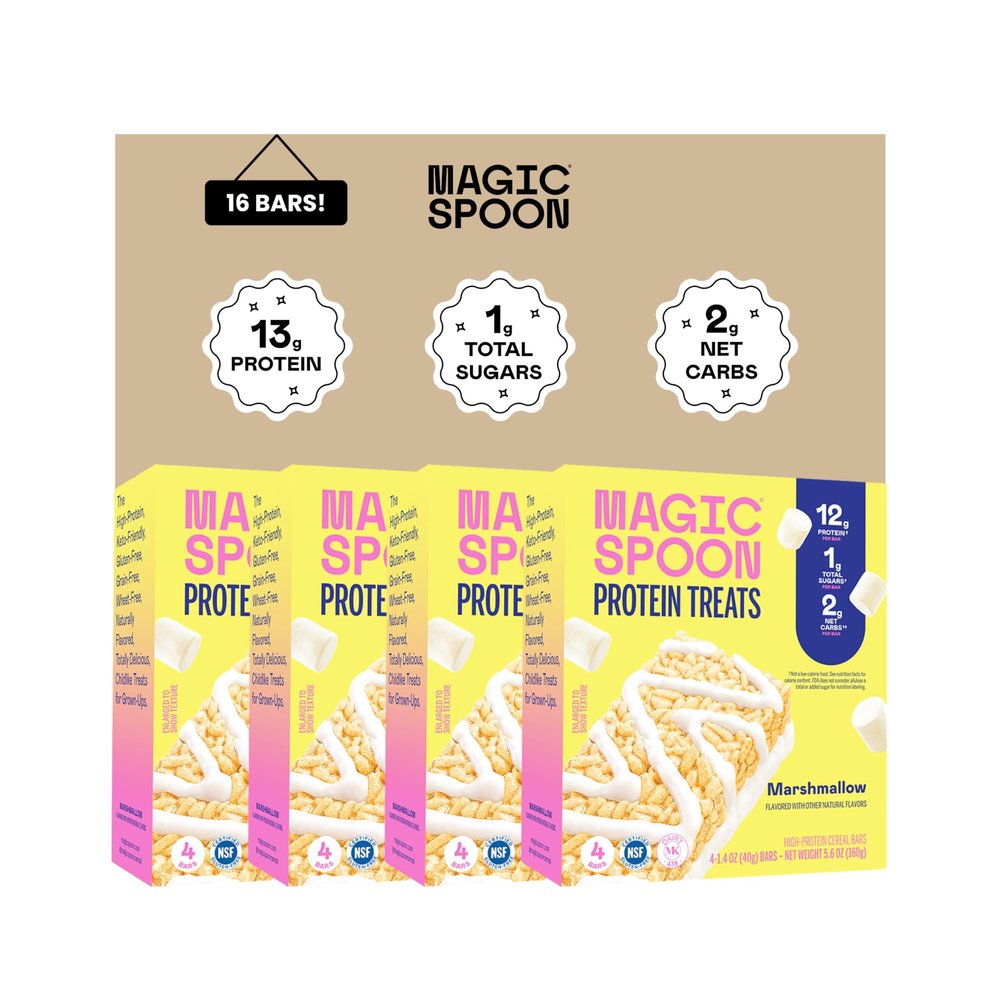Magic Spoon Treats - 16 High Protein Bars, Marshmallow - High Protein Gluten Free Snack - Sugar & Grain Free Protein Cereal Bar - Low Carb & Keto Friendly - Healthy Snacks for Adults