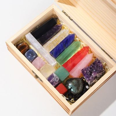 FENRIZ Home Collections 17PC/Set Natural Seven Crystal Gift Box Set Amethyst Cluster Gem Rose Quartz Wand Tower Decorate - (Color: Crystal Stone) Room Decoration