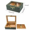 Cigar Humidifier Box, Humidors, Double Layer Design, with Hygrometer & Humidifier & Divider, External Leather Material & Glass Top Cigar Box, Hold 50 Cigars (Color : White) view 2