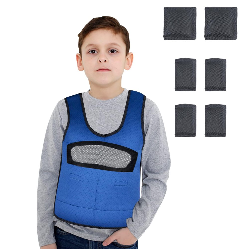 Compression Vest for Kids (Large, Ages 10+) Weighted Vest for Kids Including 6 Removable Weights Navy Blue