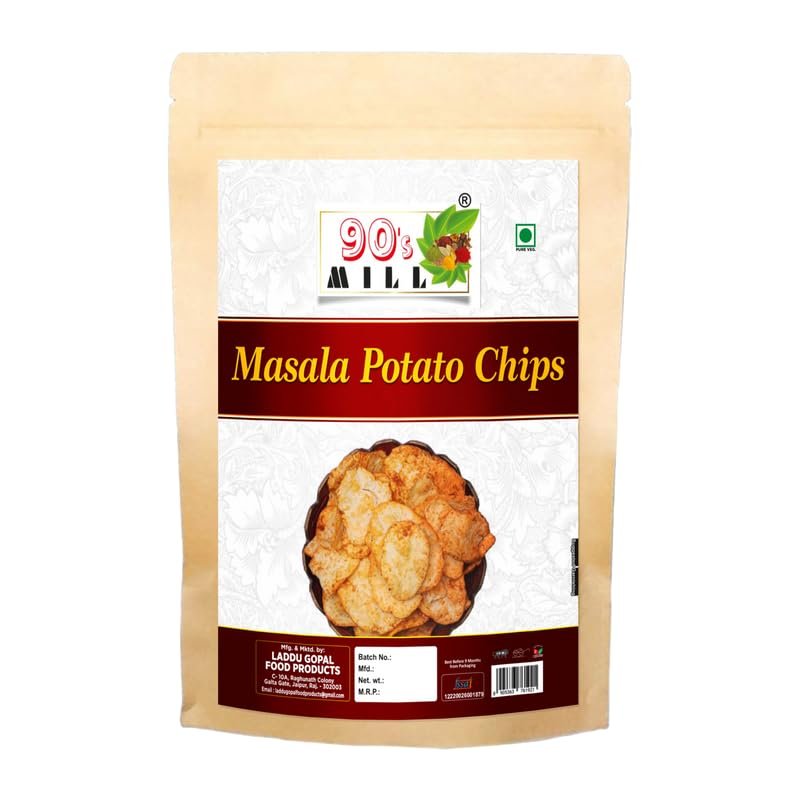 90's MILL Marwar's Organic Ready to eat Namkeen Potato Chips Spicy | Red Chilli Aloo Chips | Low Fat Masala PATTA Wafer | Tasty Yummy Snack Healthy Snack | Batata PATTA Wafer Chips-250 * 1Pack