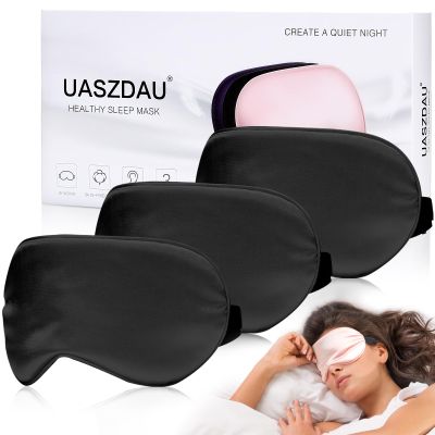 Silk Eye Mask for Sleeping - Super Soft Blackout Mask for Women & Men, Side Sleepers - Adjustable Straps, Travel Pack of 3
