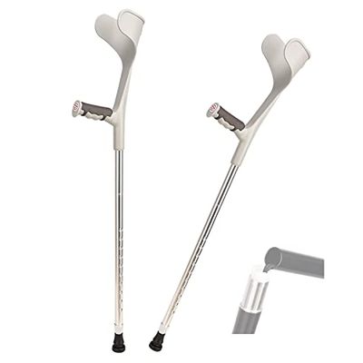 Foldable Walking Cane,Aluminum Forearm Crutches for Adults-Comfortable Grip,Adjustable Telescopic Elbow Crutch with Non-Slip Rubber Feet(Pack of 2) (Silver)