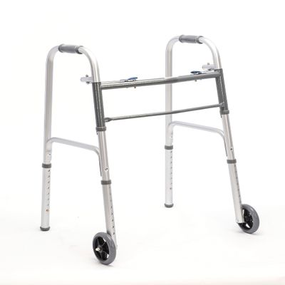 Med Mart Folding Aluminum Front-Wheeled Rolling Walker Includes Two 5-Inch Wheels, Adjustable Height - Mobility Aid Includes Enhanced Support