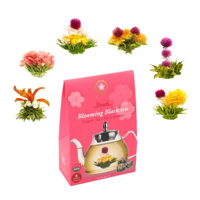 TETWIN Organic Blooming Tea Flowers 6 Tea Balls USDA Hand Tied Natural Black Tea Leaves & Edible Flowers Gifts for Tea Lovers