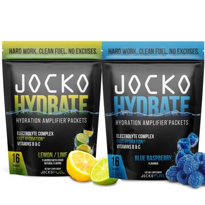 Jocko Fuel Hydrate Electrolytes Powder - Low Sugar Hydration Amplifier for Recovery, Dehydration & Exercise - Vitamins B6, B12 & C (32 Packets, 2 Pack Bundle)