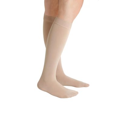 Juzo Soft 15-20 mmHg Compression Stockings, Knee High, Silicone Band, Closed Toe | Compression Socks for Tired, Aching or Swollen Legs, Minor Varicosities | Beige, Small (II)