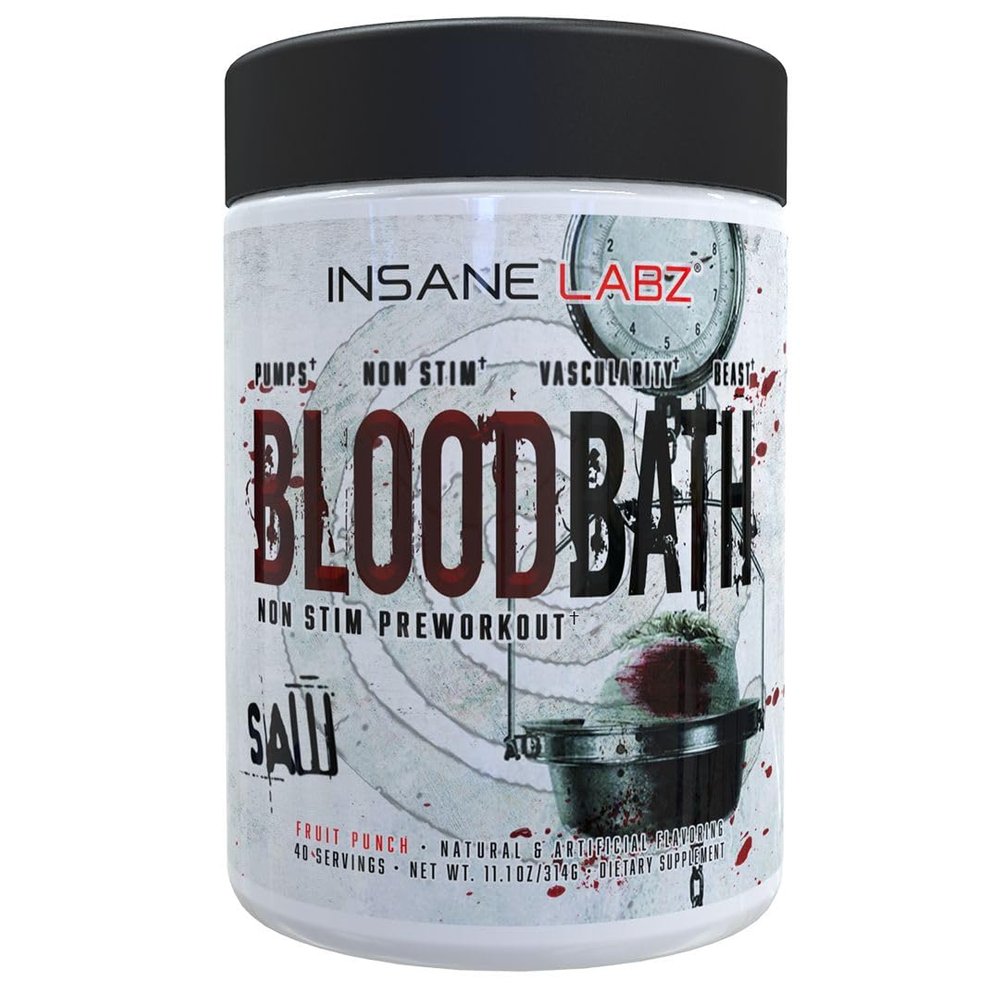Insane Labz Saw Bloodbath, Non-Stim Pump Pre Workout Powder with Nitrosigine, OxyGold, Agmatine Sulfate, L-Citrulline and Betainne Anhydrous, 40 Srvgs (Fruit Punch)