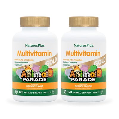 NaturesPlus Animal Parade Gold Children's Multivitamin - Orange Flavor - 120 Chewable Tablets, Pack of 2 - Gluten Free - 120 Total Servings