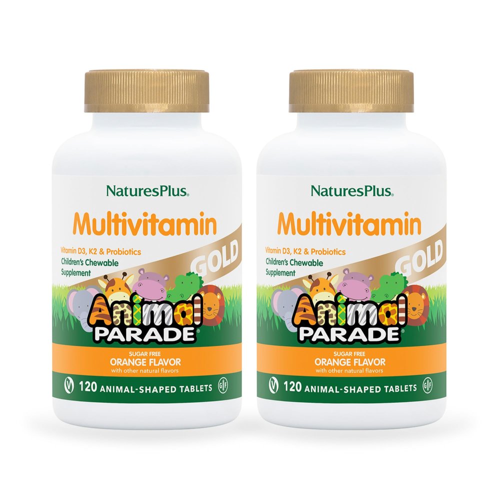 NaturesPlus Animal Parade Gold Children's Multivitamin - Orange Flavor - 120 Chewable Tablets, Pack of 2 - Gluten Free - 120 Total Servings