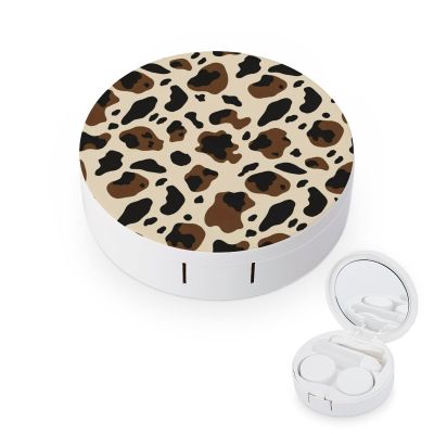 Meaudiwes Contact Lens Case Kit, Eyeglasses Case with Mirror Tweezers Remover Tool Solution Bottle, Brown Skin Milk Cow Print Portable Storage Kit for Travel
