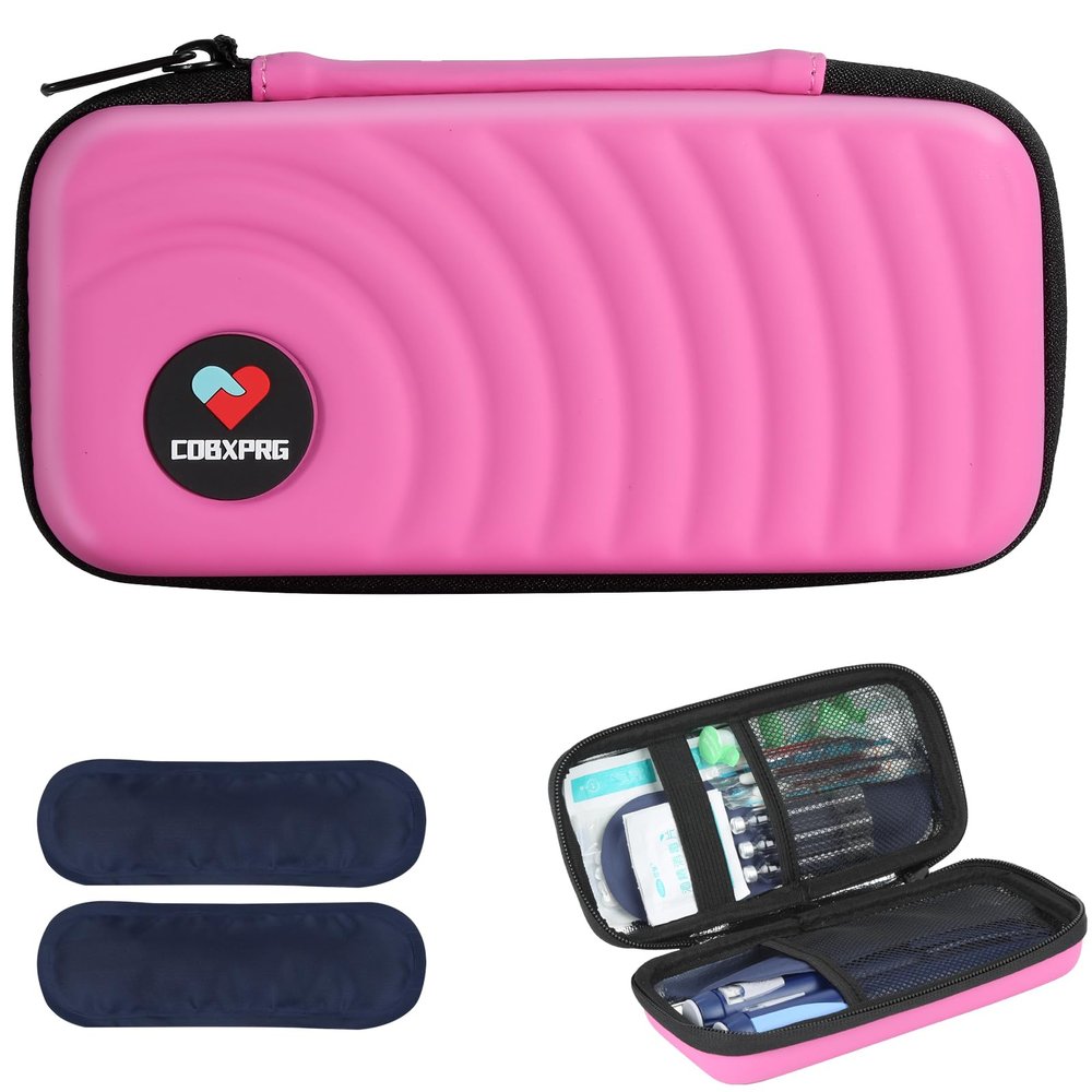 CDBXPRG Insulin Cooler Travel Case,Diabetic Cold Pack Organizer Bag with 2 Reusable Ice Packs for Insulin Pen and Other Medication Diabetic Supplies Pink