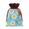 White Daisy In Light Blue Background Holiday-Themed Gift Bags - Stylish,Unique,And Personalized Reusable Drawstring Gift Bags view 1