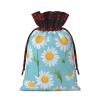 White Daisy In Light Blue Background Holiday-Themed Gift Bags - Stylish,Unique,And Personalized Reusable Drawstring Gift Bags view 2