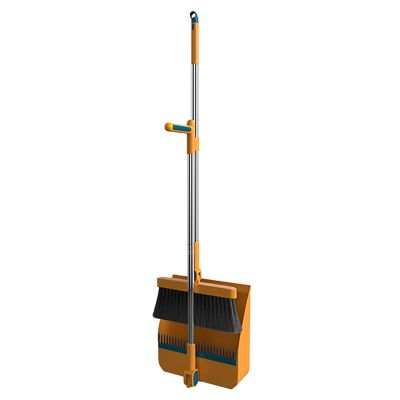 Broom and Dustpan Set for Stainless Steel Whisk Broom Long Scraping Teeth for Home Broom and Dustpan Combo for Office Home Kitchen Lobby Floor Use Dustpan Broom Set (Orange)
