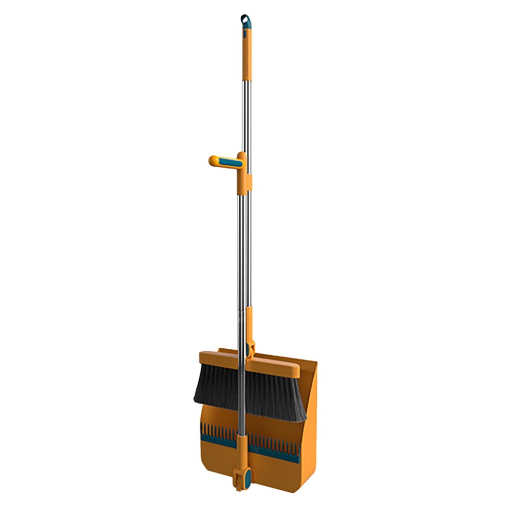 Broom and Dustpan Set for Stainless Steel Whisk Broom Long Scraping Teeth for Home Broom and Dustpan Combo for Office Home Kitchen Lobby Floor Use Dustpan Broom Set (Orange)