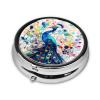 Round Pill Box Color Peacock Cute Small Pill Case 3 Compartment Pillbox for Purse Pocket Portable Pill Container Holder to Hold Vitamins Medication Fish Oil and Supplements view 2
