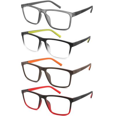 mrbobmslee 4 Pack Oversized Reading Glasses for Men, Blue Light Blocking Computer Readers, Anti UV Ray/Eye Strain/Glare, Wide Eyeglasses with Pouches(225 Magnification Strength)