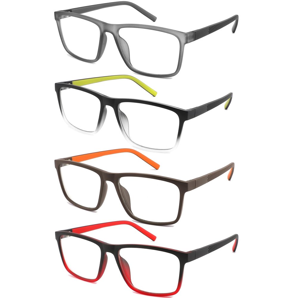 mrbobmslee 4 Pack Oversized Reading Glasses for Men, Blue Light Blocking Computer Readers, Anti UV Ray/Eye Strain/Glare, Wide Eyeglasses with Pouches(225 Magnification Strength)
