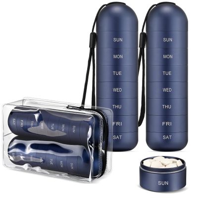 [2 Pack] Zannaki Metal Travel Pill Organizer, Portable Waterproof Weekly Pill Box, Large Aluminum Alloy Pill Case Container, BPA Free 7 Day Daily Medicine Organizer Holder for Vitamin, Supplement