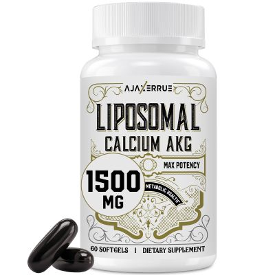 AJAXERRUE Liposomal Calcium AKG Supplement 1500 MG (Alpha-Ketoglutaric Acid), More Effective Than AAKG, Ca AKG for Longevity, Age Defense, Cellular Energy, Metabolic Function, 60 Softgels