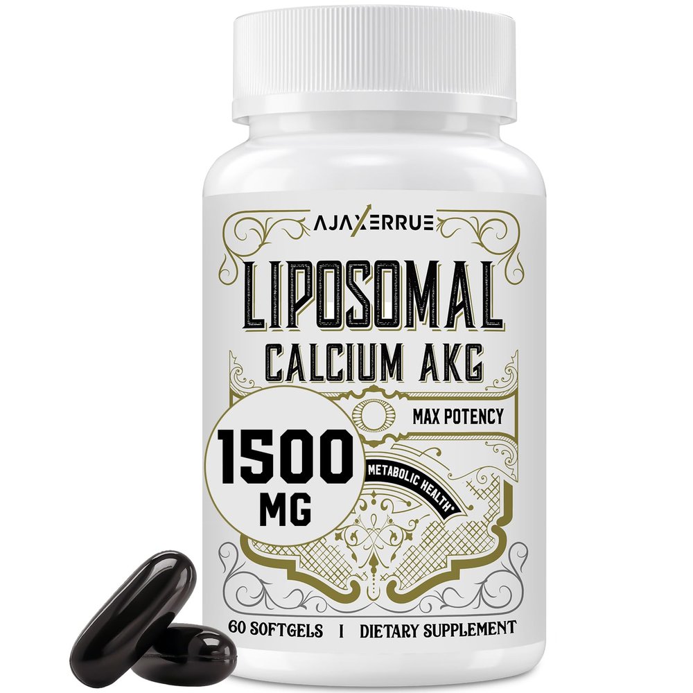AJAXERRUE Liposomal Calcium AKG Supplement 1500 MG (Alpha-Ketoglutaric Acid), More Effective Than AAKG, Ca AKG for Longevity, Age Defense, Cellular Energy, Metabolic Function, 60 Softgels