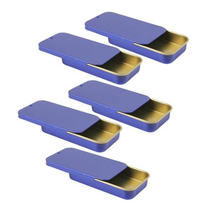 30-Pack Blue Mini Rectangle Metal Slide Top Tinplate Box Push-pull Containers for Candies Jewelry Crafts Pills Kit Gift Card Holder Box 16ml
