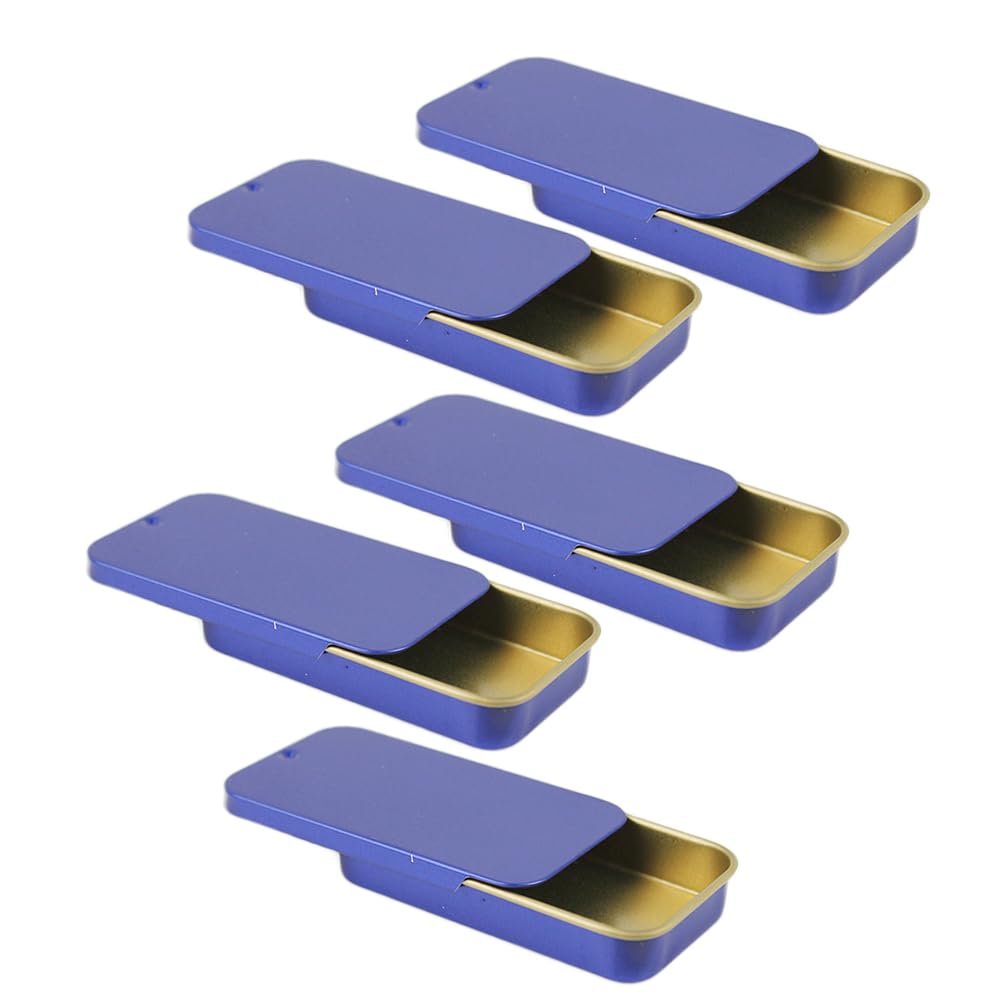30-Pack Blue Mini Rectangle Metal Slide Top Tinplate Box Push-pull Containers for Candies Jewelry Crafts Pills Kit Gift Card Holder Box 16ml