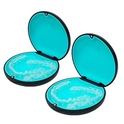 Maoerdental 2PCS Retainer Case Compatible with Invisalign,Cute Slim Aligner Case,Customized Magnetic Closure Orthodontic Retainer Cases (2 Pack Black + Cyan Silicone)