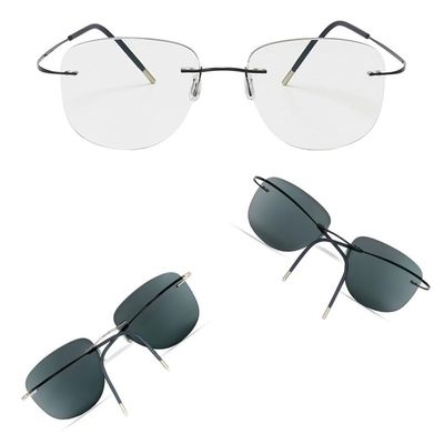 WInara Rimless Sunglasses Photochromic Presbyopia Eyewear, Filter UV Ray Reading Glasses, Business Glasses 2.00 (Color : Black, Size : +2.00)