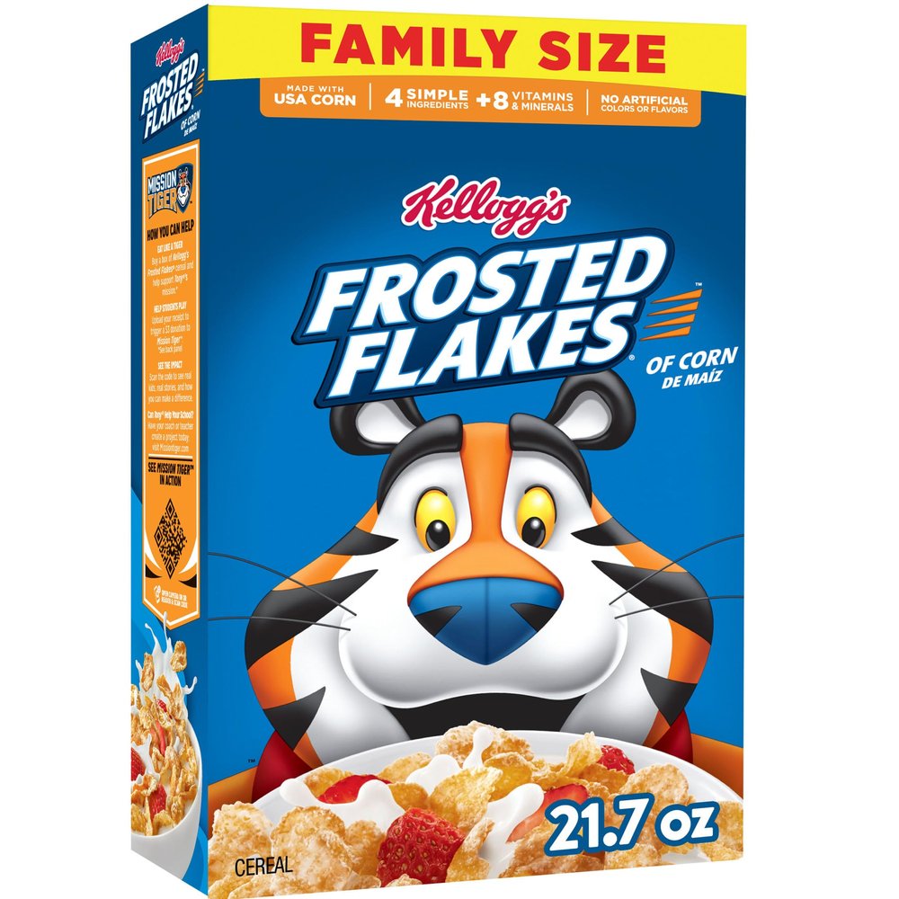 Kellogg's Frosted Flakes Breakfast Cereal, Fat Free, Family Size, 21.7 oz