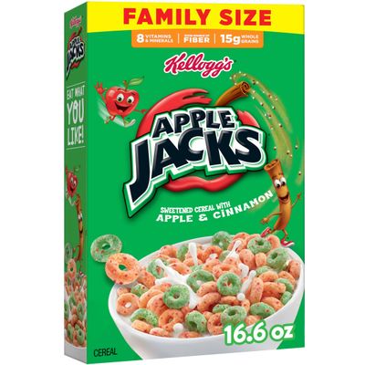 Kellogg's Apple Jacks Breakfast Cereal, Kids Cereal, Family Breakfast, Family Size, Original, 16.6oz Box (1 Box)